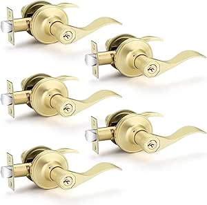 EHOMEWARE 3 Pack Brass Door Knobs Interior, Glass
