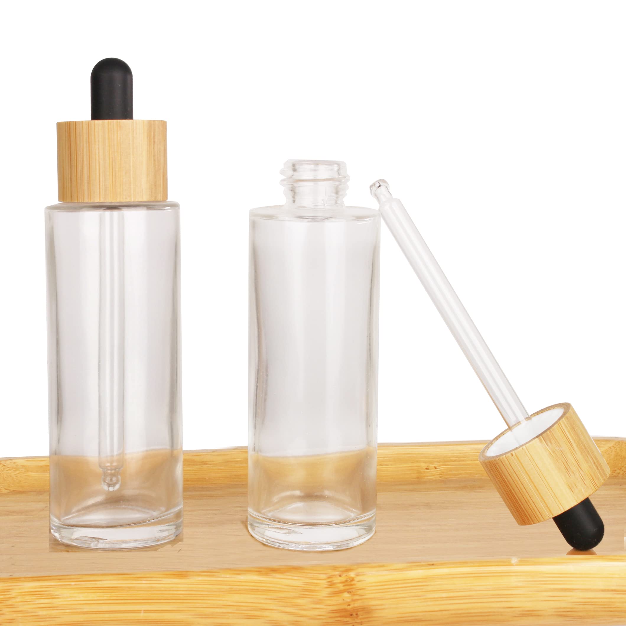 Lot 20 Flacons Verre 30ml Blanc Nacré Avec Compte-Gouttes Bambou - Bouteilles Huile Essentielle & Sérum