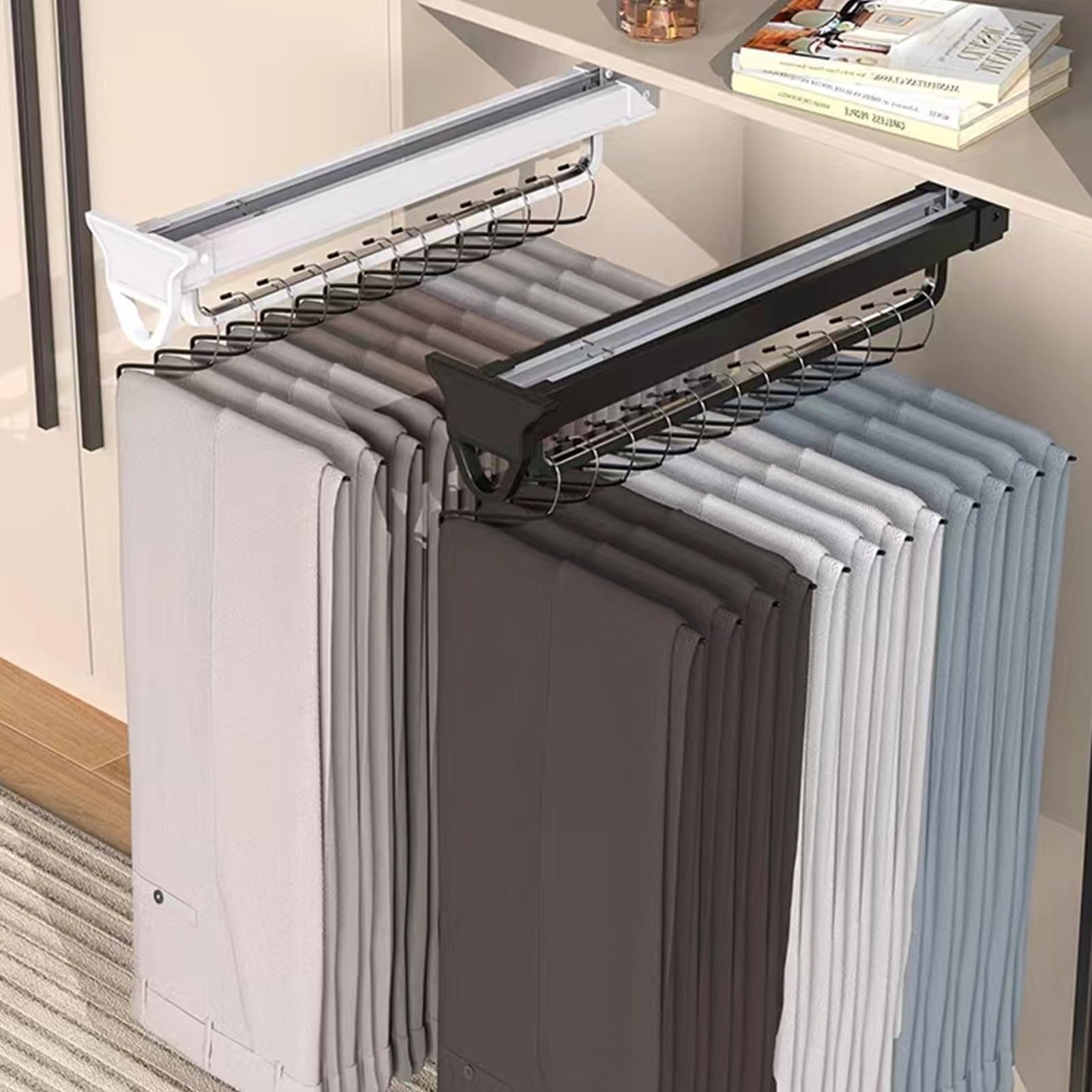 Varilla extraíble para armario, con soporte para ropa extensible de 45 kg, riel retráctil para ropa de aleación de aluminio, perchero extensible deslizante deslizante para amortiguación, barra extra