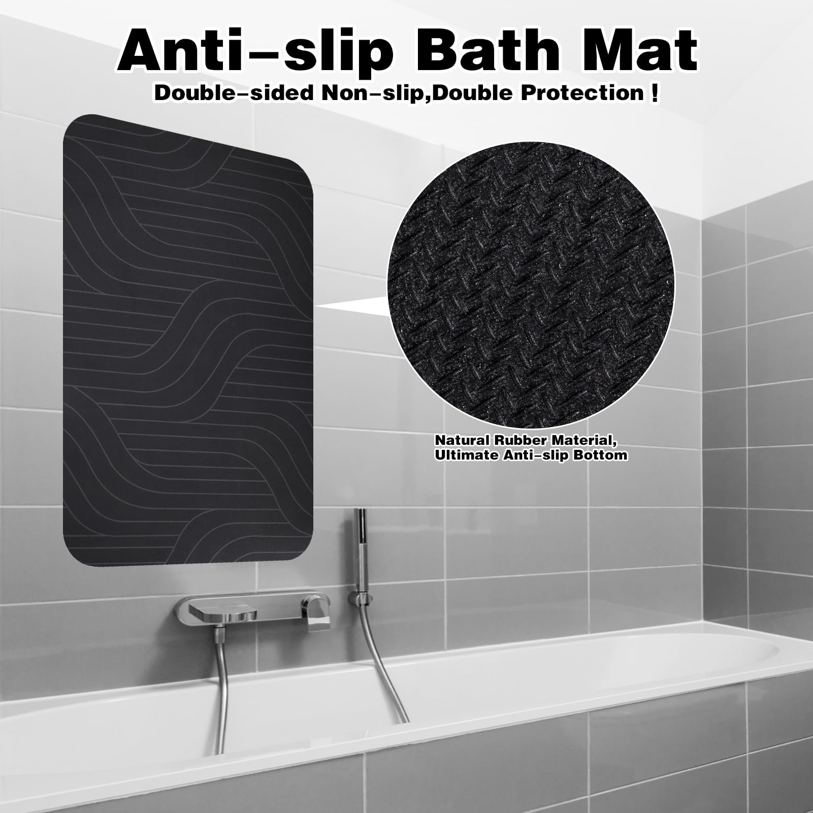 Tapis De Bain Antidérapant Avec Ventouses Puissantes Et Trous D'évacuation Motif Feuille De