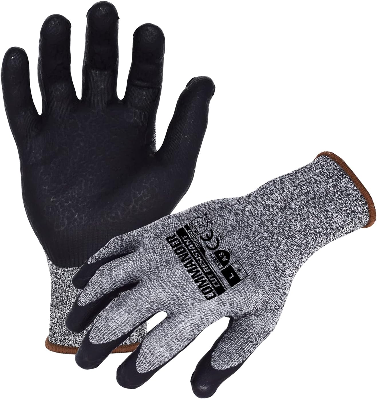 AZNBR-009 13 gauge HPPE Cut Resistant Gray Work Glove, Black Textured Micro foam Nitrile Coating, XX-Large (1 Pair)