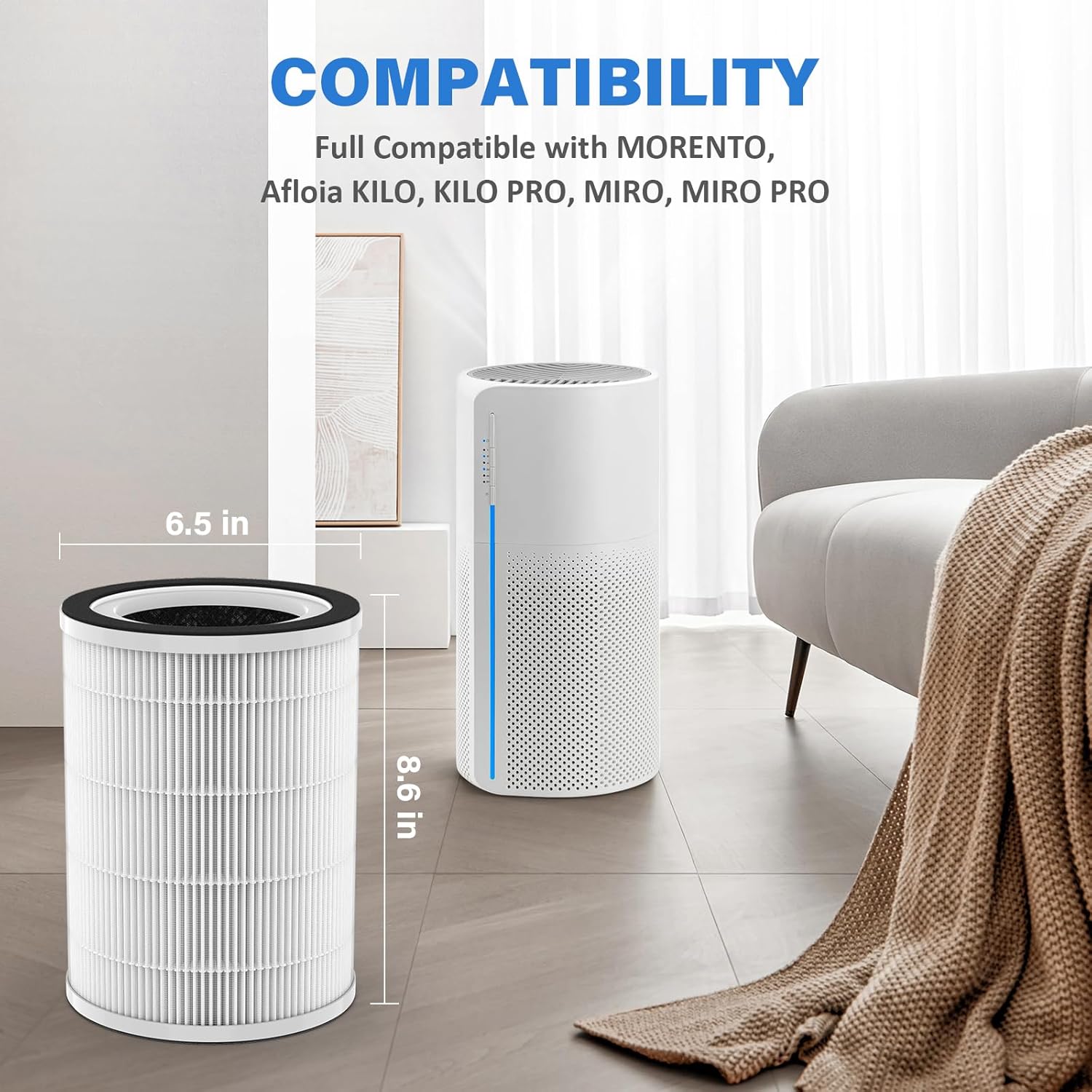 Kilo Replacement Filter for Afloia Air Purifier KILO, KILOPLUS, KILOPRO, MIRO, MIRO PRO and MORENTO MR-Kilo, 3-Stage Filtration for Afloia Kilo Filter, 2 Pack