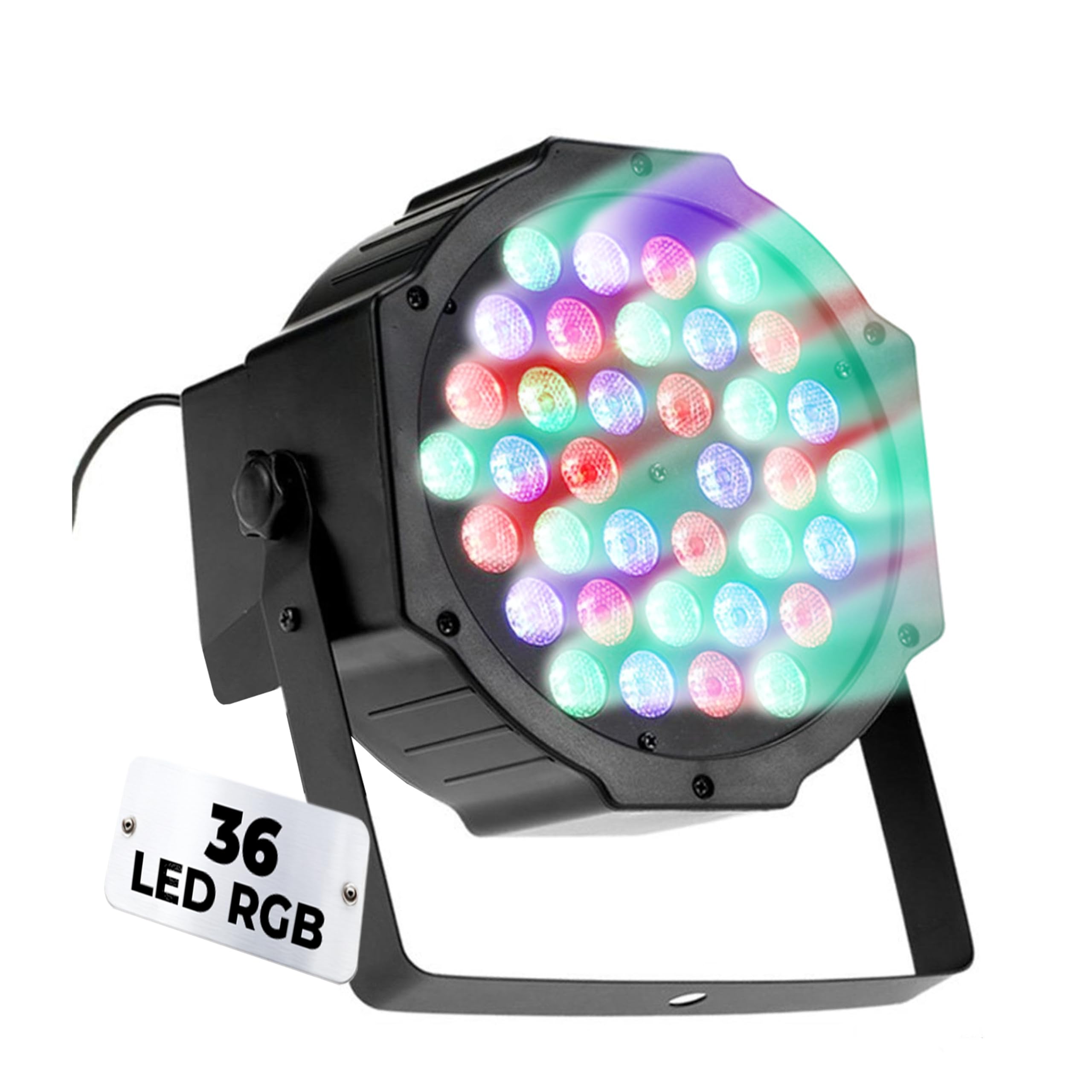tempo di saldi Faretto LED RGB 36W 17,5 x 17,5 x 10 cm con Sensore Sonoro per Luci Discoteca a Ritmo di Musica con staffa fissaggio inclusa, Luci DJ per Feste in Casa e Spettacoli