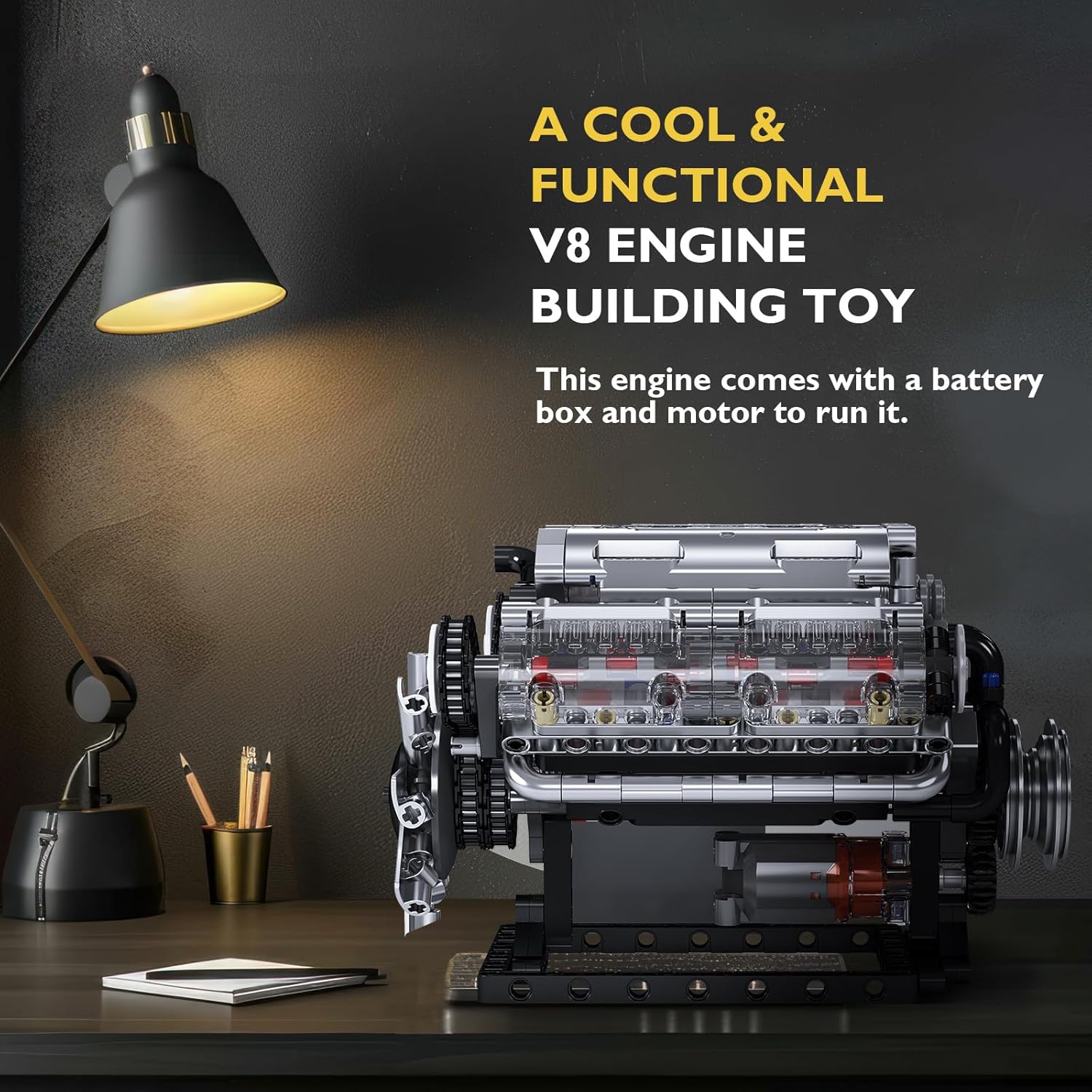 JMBricklayer V8 Engine Building Sets for Adults, Technic Electric Engine Model Kit with Motor and Battery Box, STEM Scale Model Building Toy Set, Ideal Gift for Adult