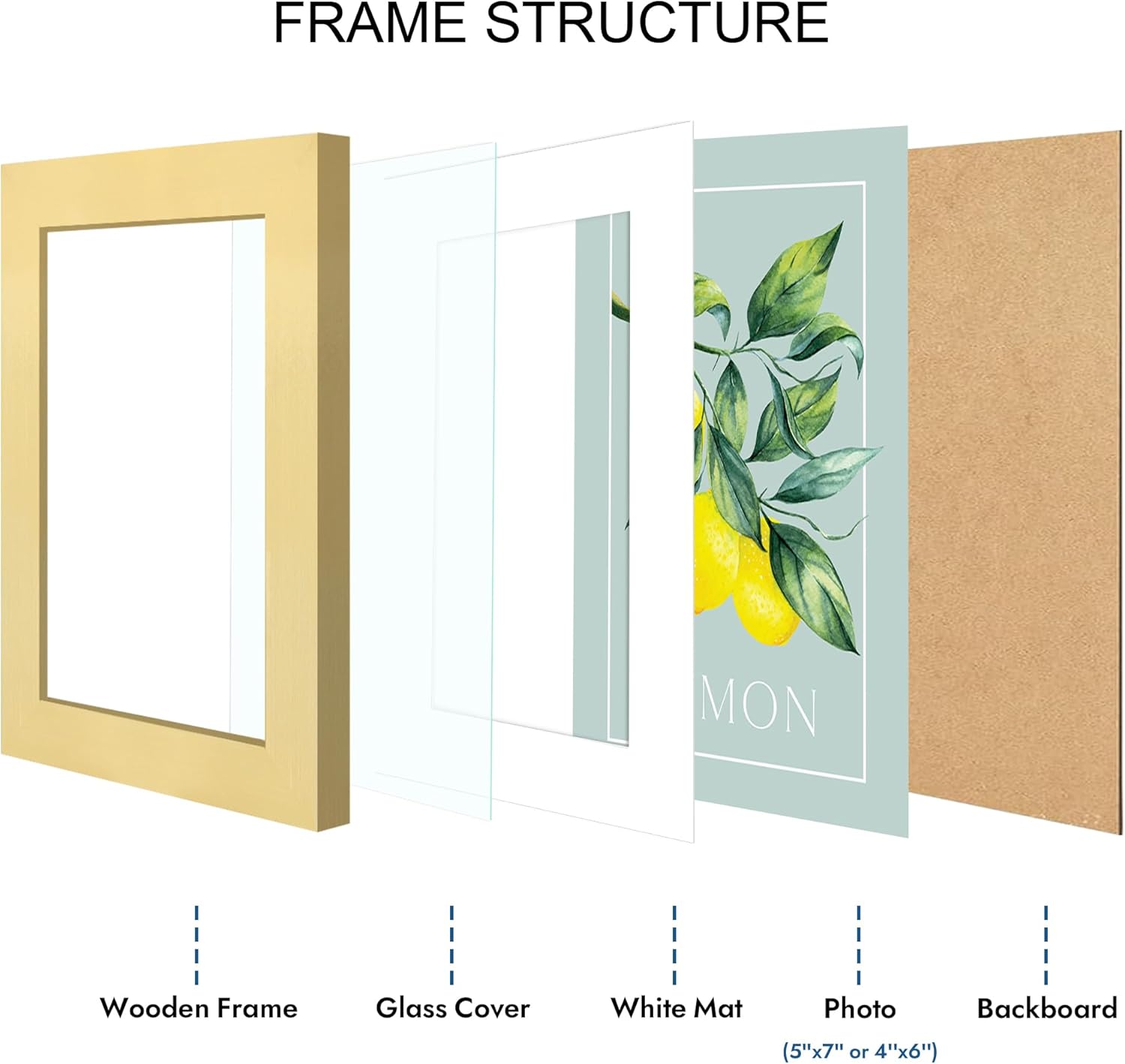 5x7 Picture Frame Set of 2, Made of Real Glass and Gold Wooden Frame - Display Pictures 4x6 with Mat or 5x7 Without Mat, 5 by 7 Photo for Wall or Tabletop - Image 4