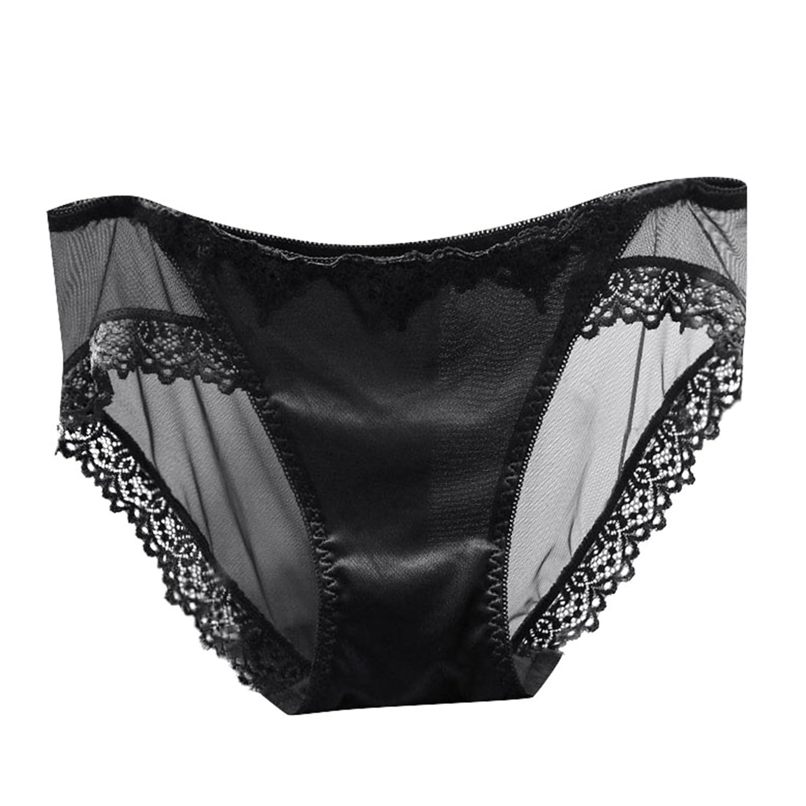 Satin Mid-Low Waist Traceless Triangle Panties - Fashion Mesh Transparent Lace Underwear for Women