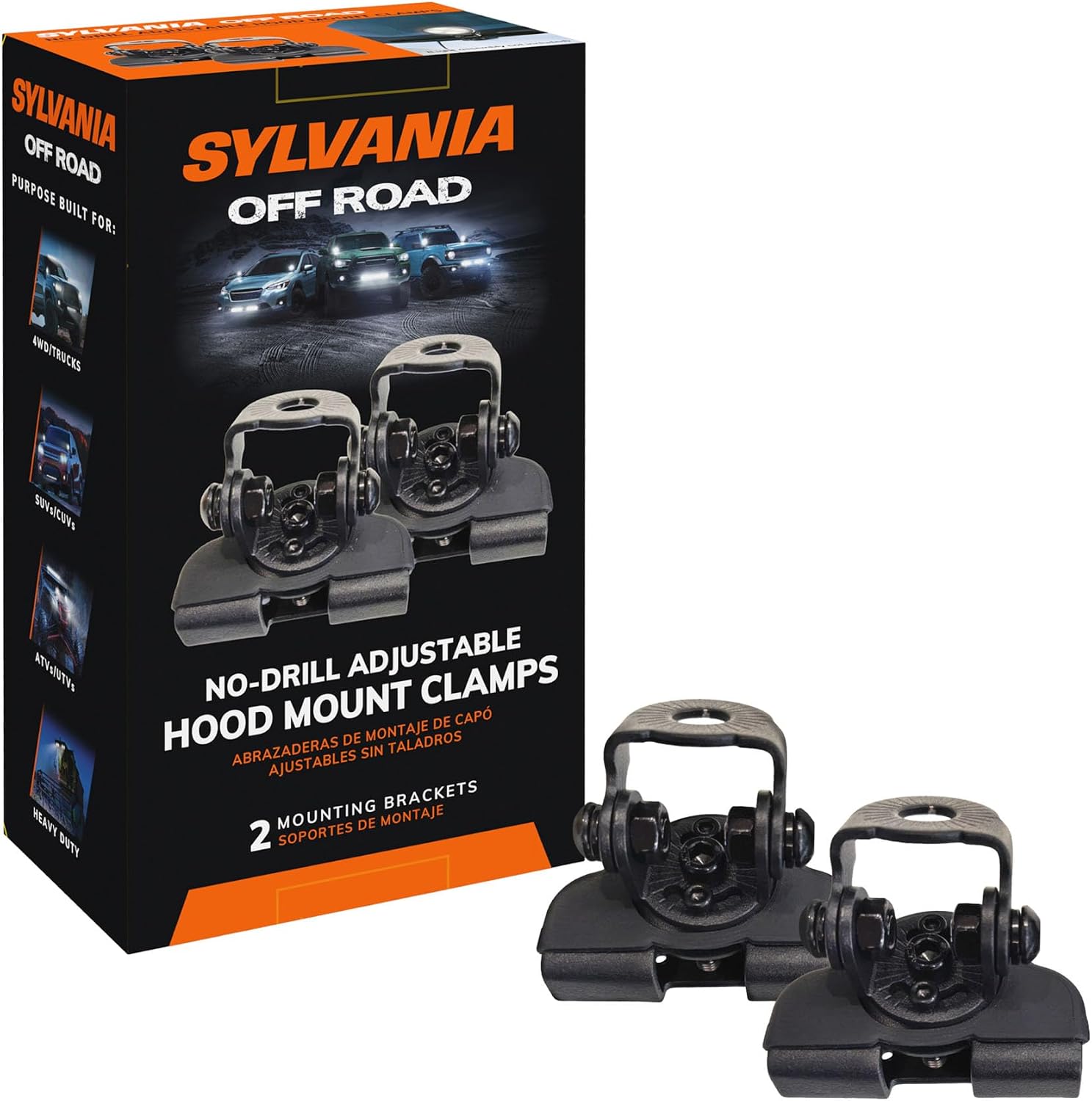 SYLVANIA - Adjustable Hood Mount Clamp Bracket - Lifetime Limited Warranty, Universal Fit for LED Lights, Off Road Light Mounting, Truck, Car, ATV, UTV, SUV, 4x4 (2 PC)