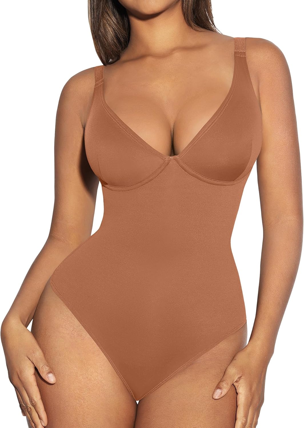 FeelinGirl Shapewear Bodysuits for Women Tummy Control Body Suits Deep V Neck Thong Body Shaper