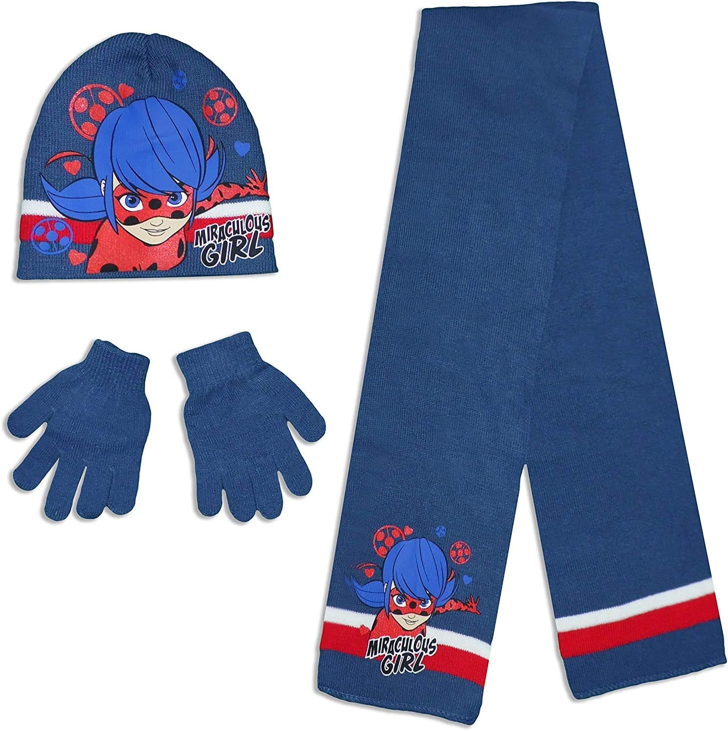 Miraculous Ladybug Kids Hat Scarf and Gloves Set With Glitter - Blue - 54