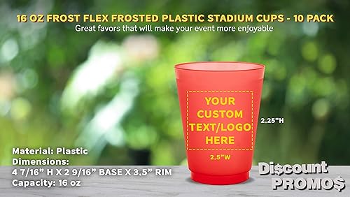 Miniatura 4 de Vasos de plástico esmerilado personalizados para estadios, paquete de 10, texto promocional, logotipo, 16 onzas, vasos de fiesta reutilizables