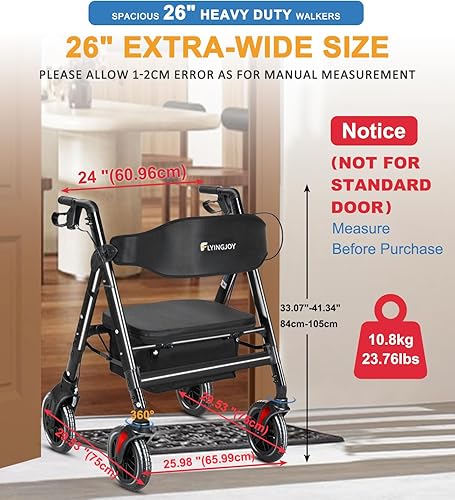 Miniatura 2 de Andadores con asiento, andadores con ruedas de 450 libras, 23.76 libras (23.8 lbs) extraanchos y resistentes con asiento y frenos para personas