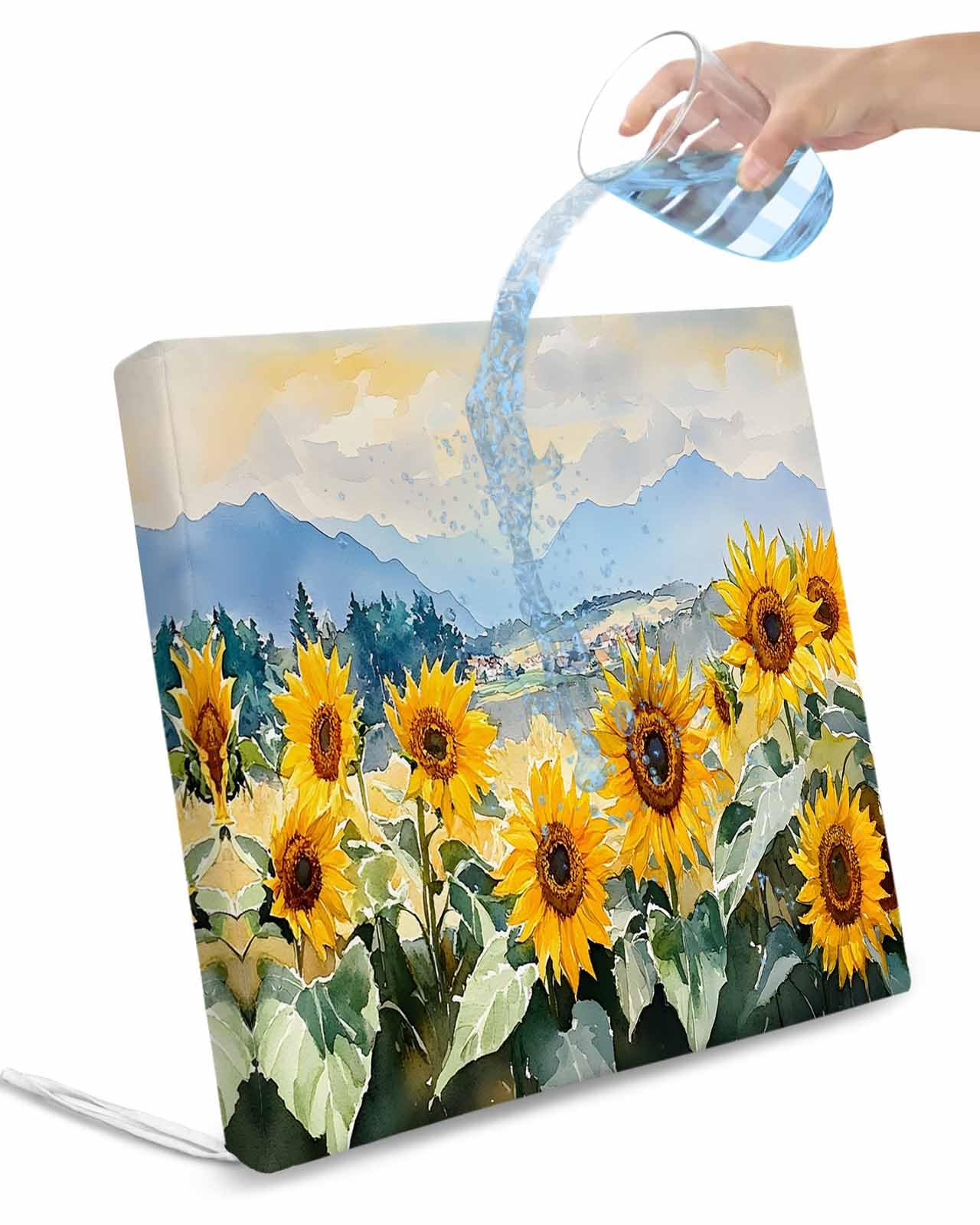 Hokiten Sunflower Summer Outdoor Cushion Chair Cover Set of 4 - Waterproof Couch Seat Covers, Farmhouse Field Vintage Flowers Patio Furniture Protector Cushions Slipcovers for Sofa/RV, 22