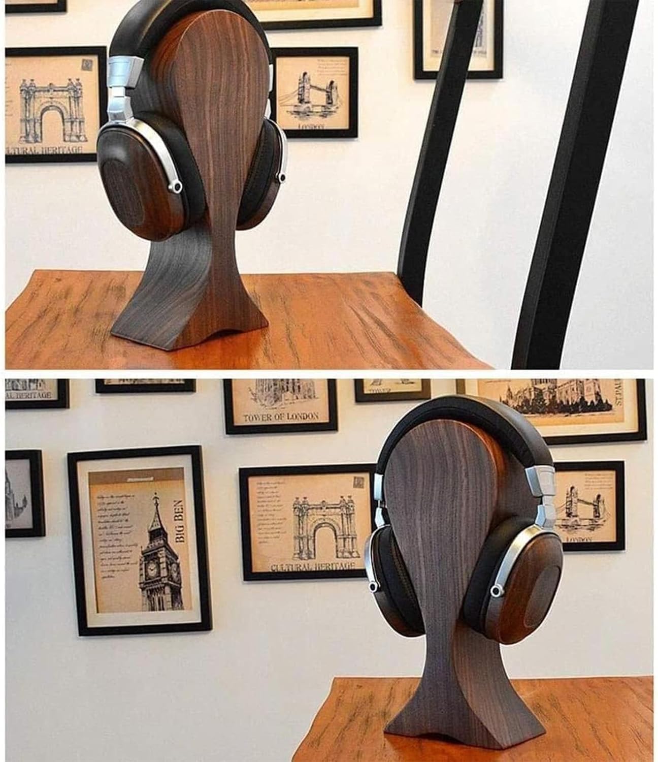 SM CRAFTS Wood Headphone Stand Flat Headset Holder Gaming Headphone Stand Black Walnut Headphone Holder Headset Stand For Desk For All Headphone Size-image-12
