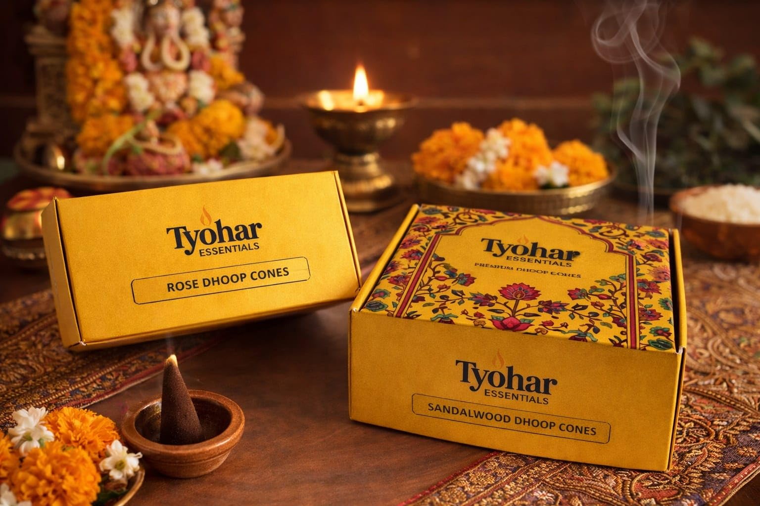 Tyohar Essential Dhoop Cone Combo – Sandalwood & Rose | Pack of 2 (80 Natural Cones) | Charcoal-Free | Long Lasting Aroma | Pooja, Meditation & Home Fragrance-picture-14