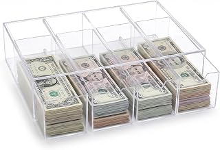 Money Organizer for Cash, Acrylic 4 Drawer Box for Folded Bills | clear acrylic 4 drawer organizer for folded bills, receipts, coupons and gift cards