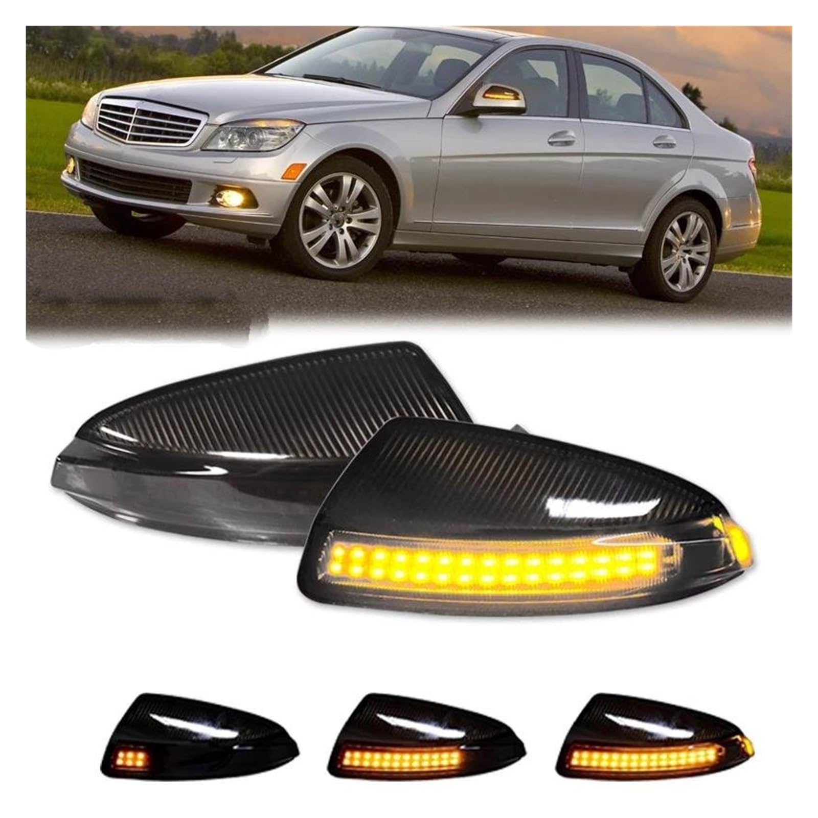 Intermitente Retrovisor Para Mercedes Para Benz Para Viano Para Vito W639 ML W164 07-14 LED Luz Señal Giro Dinámica Indicador Espejo Lateral Intermitente(Clear Lens)