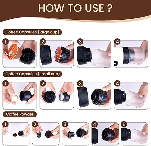 Miniatura 4 de Máquina eléctrica de café expreso, cafetera portátil 3 en 1 para viajes, autocalentamiento de 4 a 6 minutos, compatible con café molido y cápsulas