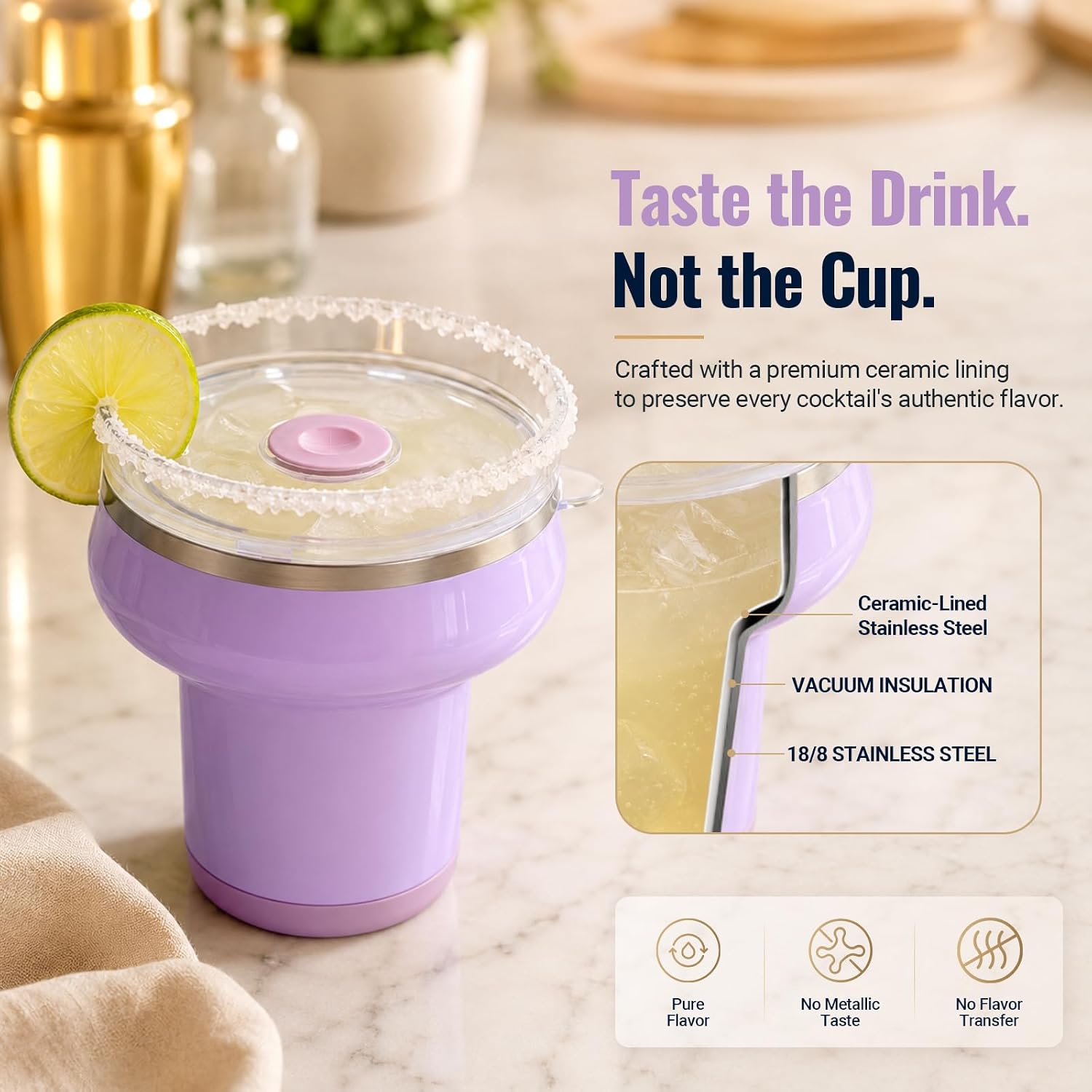 2 Pack 16 oz Ceramic Lined Insulated Margarita Tumblers with Tritan Lids