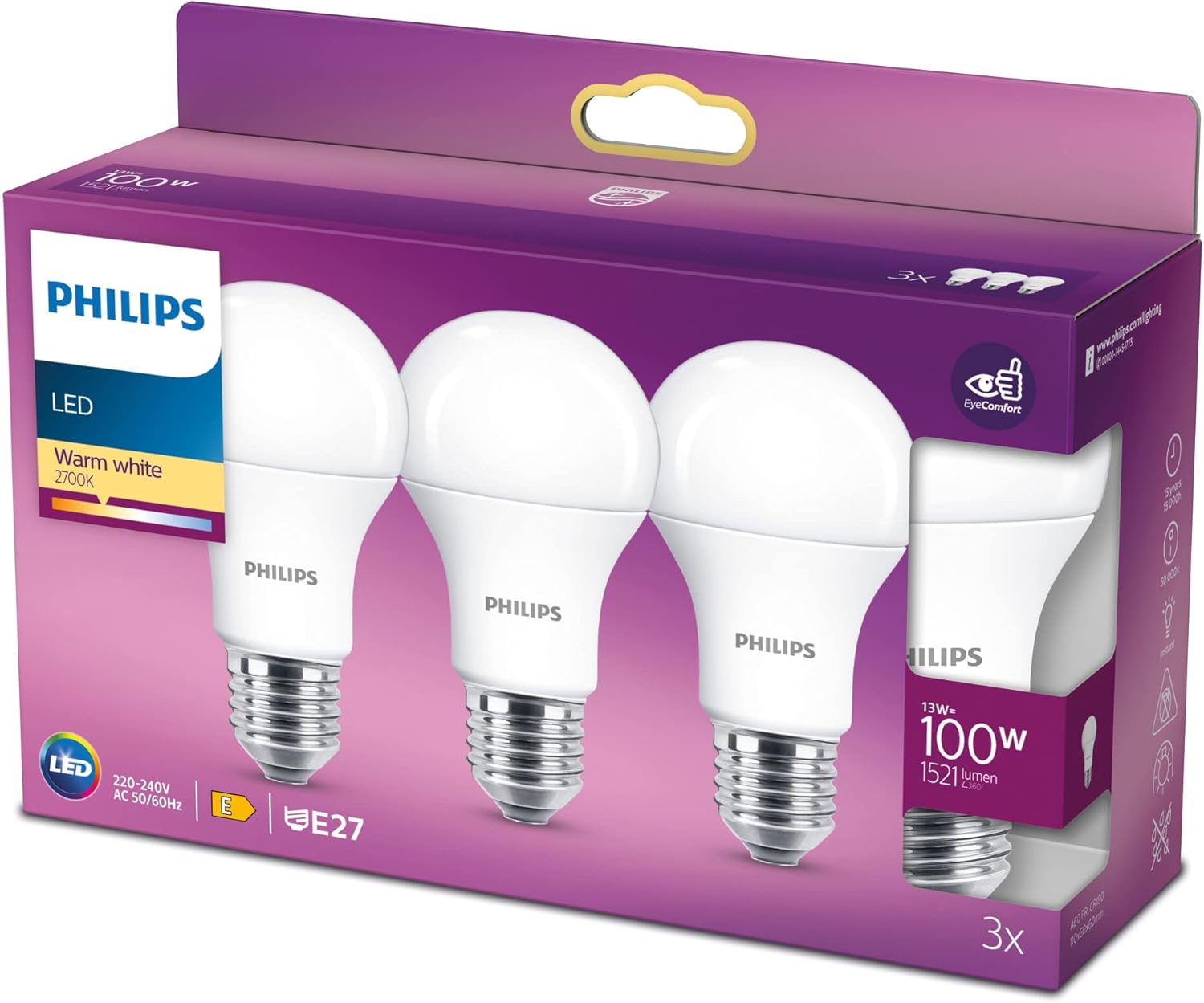 Philips LED Classic E27 pack de 6 ampoules (100 W), ampoules mat avec éclairage blanc chaud, ampoules à économie d'énergie, long durée de vie, nouvelle génération — vue 8