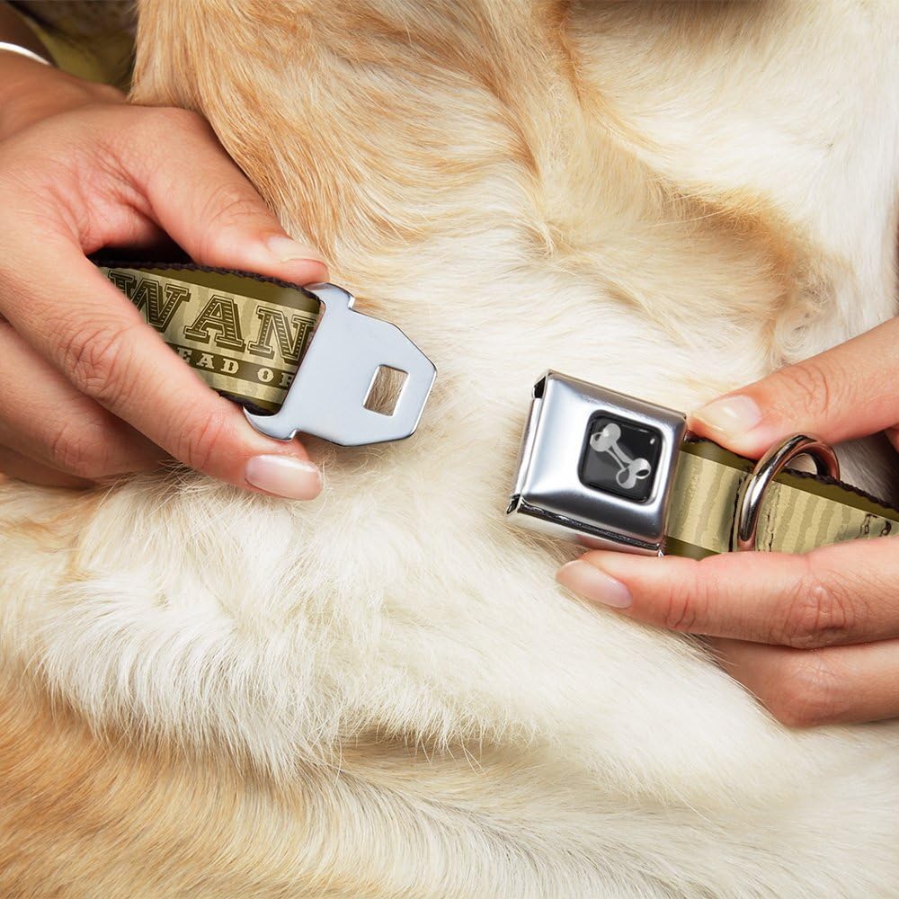 Buckle-Down Seatbelt Buckle Dog Collar - WANTED-DEAD OR ALIVE/Star Tans - 1" Wide - Fits 11-17" Neck - Medium