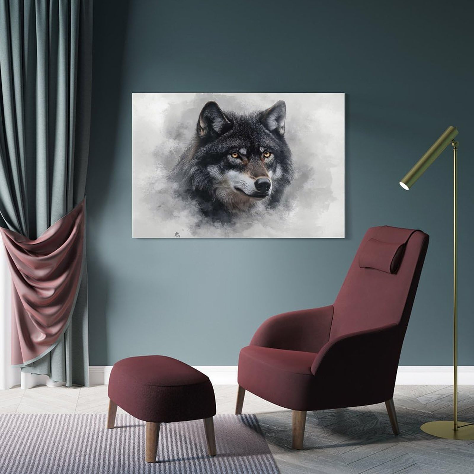 Junmoney Frame-Style-21 Close-Up Of A Wolfs Face Decorative Canvas Print 12X18inch(30X45cm), For Corridors, Hallways Or Apartment Entries, Decorative Wall Art For Narrow Spaces