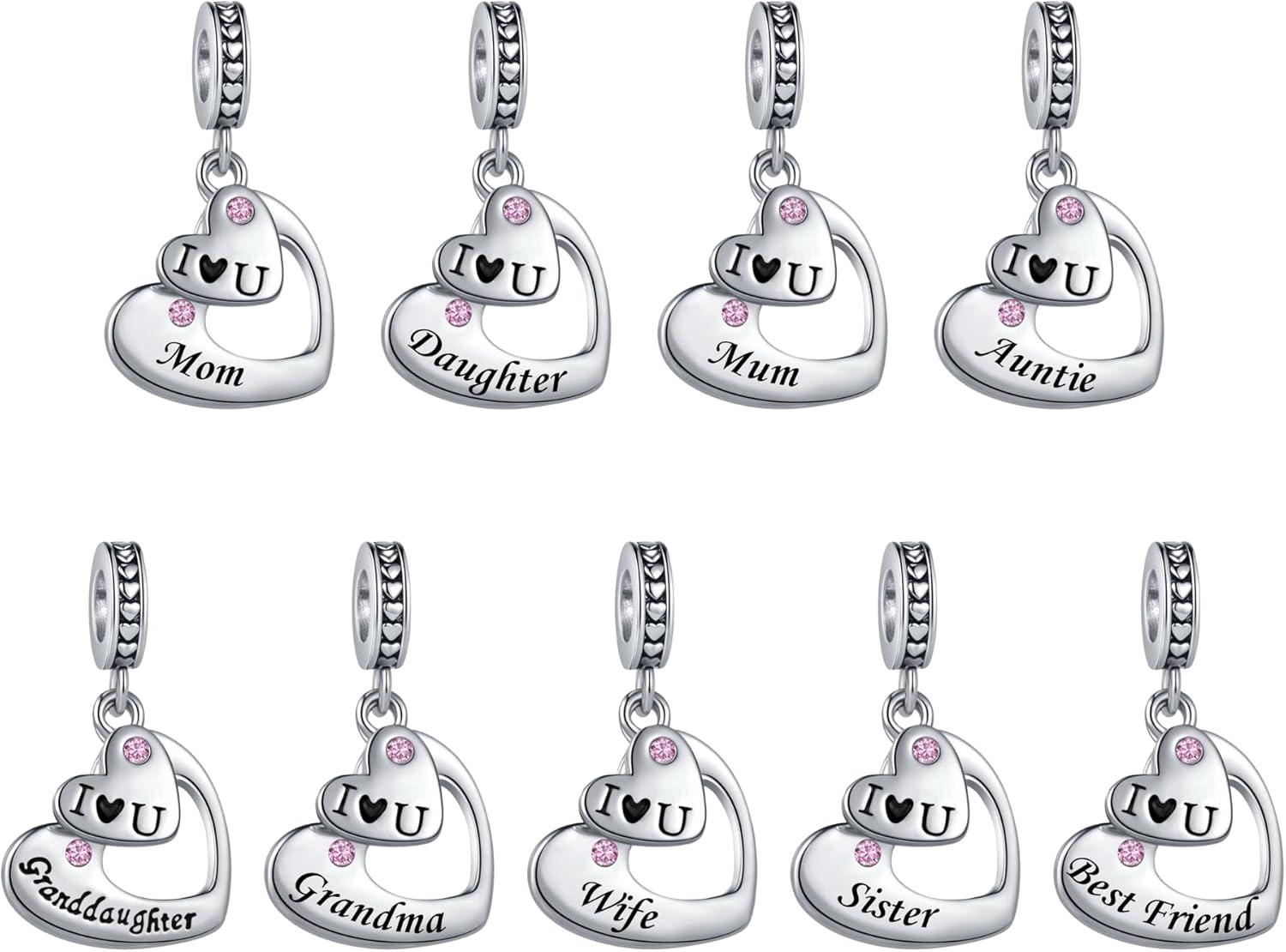 Pink CZ I Love You Split Heart Dangle Charms fit Pandora Charm Bracelets Christmas Birthday Jewelry Gift for Women Family Daughter Sister Mum - Image 3