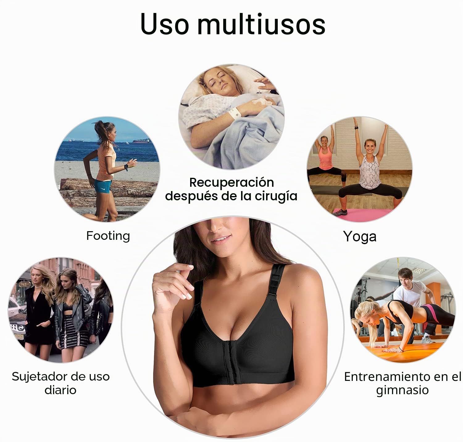 YIANNA Sujetador Deportivo Mujer Postoperatorio Pecho Cierre Delantero Yoga Bra Post Surgical Sin Aros