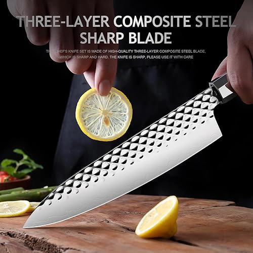 Miniatura 3 de Juego de 4 cuchillos de cocina, acero alemán de alto carbono forjado a mano, juego de cuchillos de chefs, mango de sándalo incluido, cuchillo de