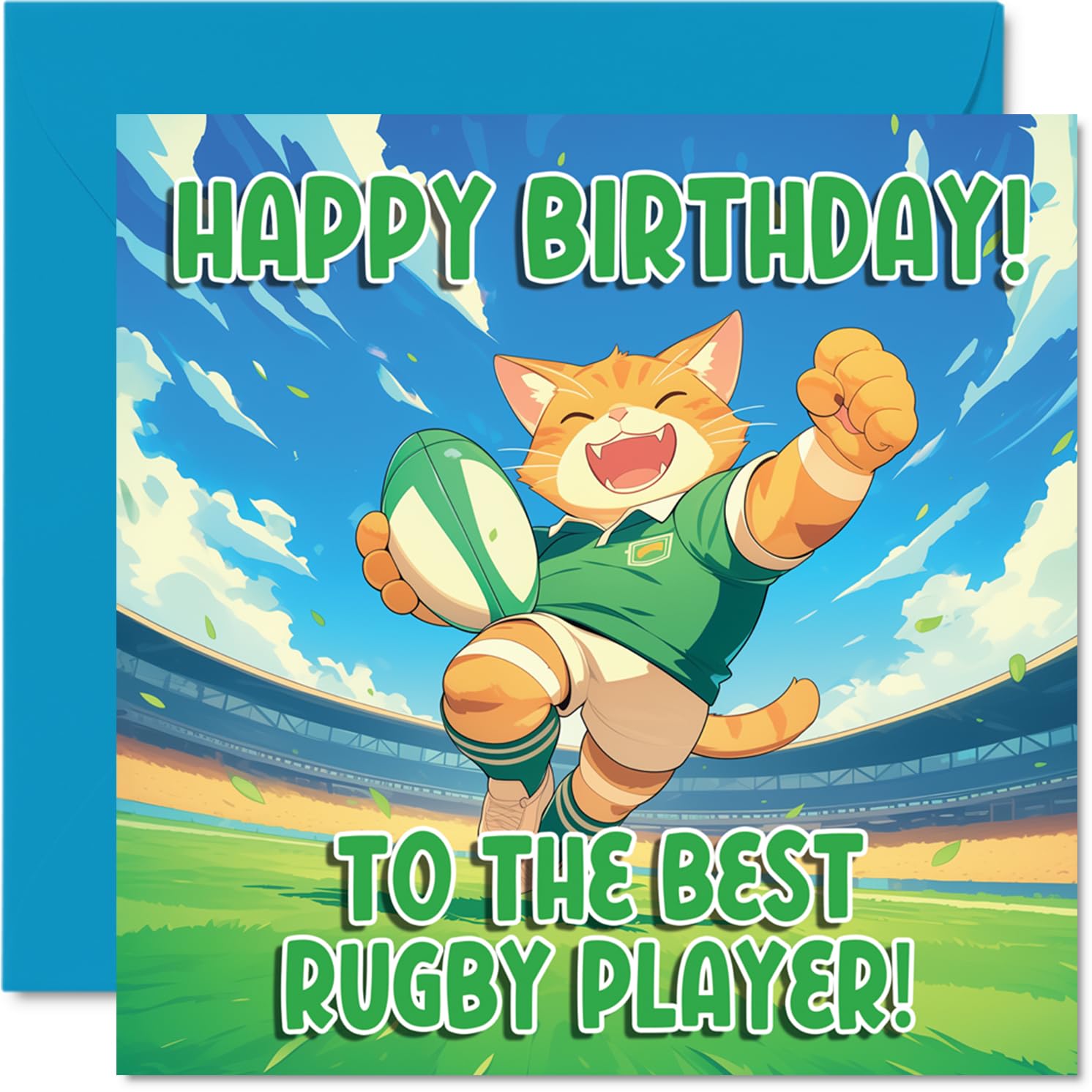 Rugby Birthday Card for Men Women - Sport Cats - Happy Birthday Card for Colleague Dad Neighbour Daughter, 145mm Bday Greeting Cards