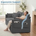 Mjkone 198CM Pull Out Sofa Bed, 3-in-1 Convertible Sleeper Sofa with Side Pockets, Queen Size Velvet Pull Out Couch Loveseat Sleeper Bed for Living Room Apartment Home Office Guest Room, Dark Grey