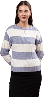 Wear lusso Women’s 100% Wool Color Block Stripe Full Sleeve Round Neck Pullover Sweater | Winter Season Fashion Price In India