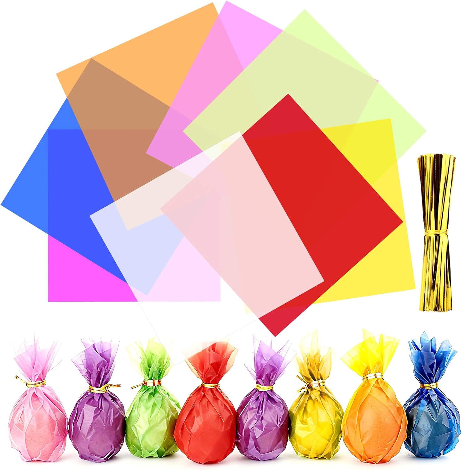 FOJOO 200 Pcs Colored Cellophane Sheets,7.5x7.5 Inch Cello Sheets, Colored Cello Wrap for DIY Arts Crafts, Gift Wrapping, Scrapbooking & Decorations