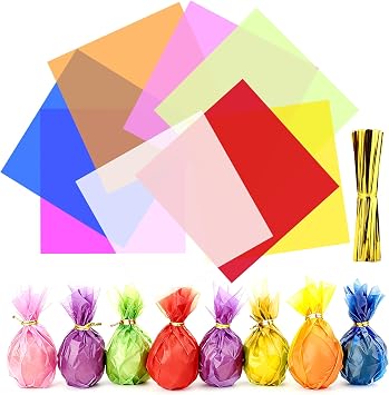 FOJOO 200 Pcs Colored Cellophane Sheets,7.5x7.5 Inch Cello Sheets, Colored Cello Wrap for DIY Arts Crafts, Gift Wrapping, Scrapbooking & Decorations