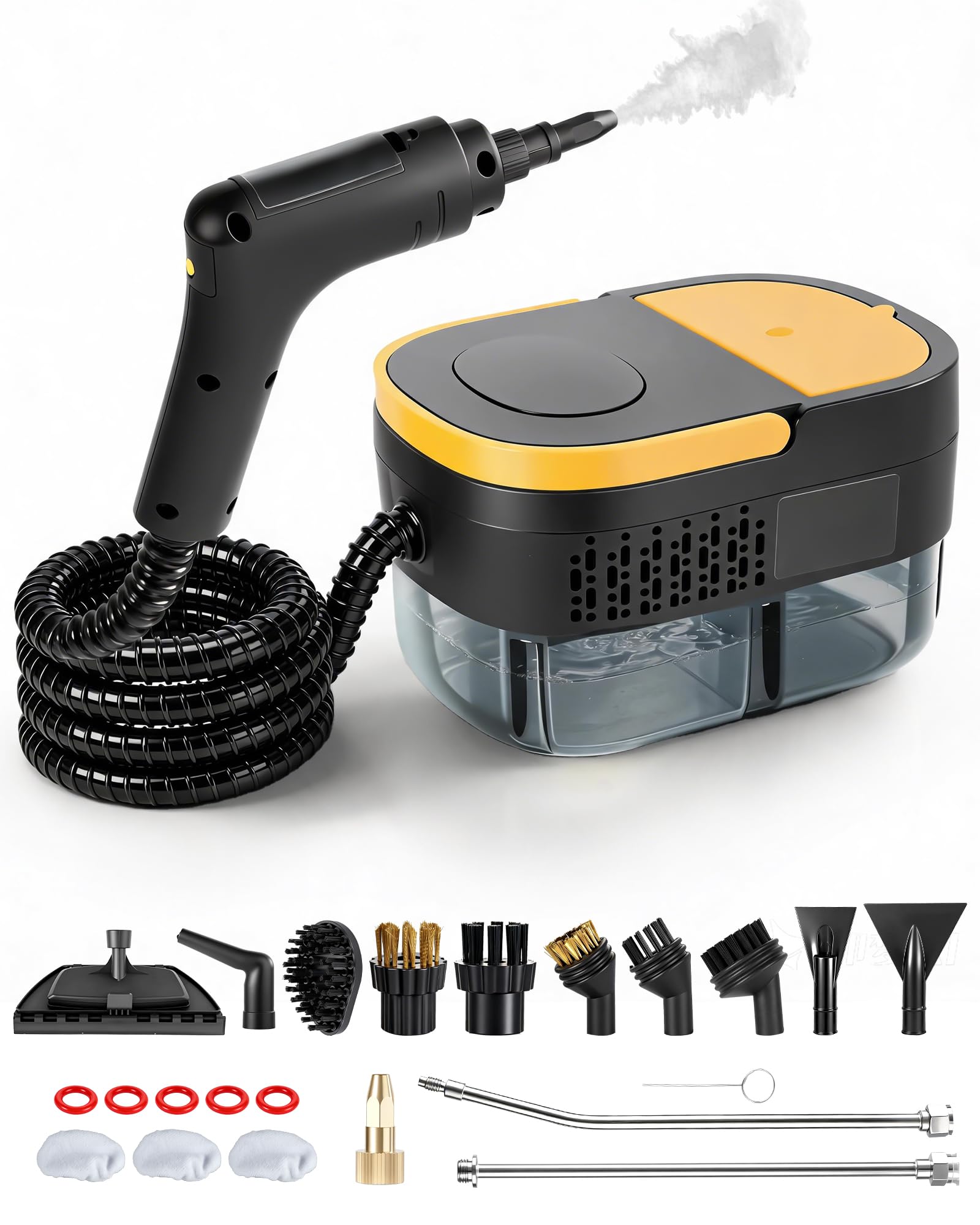 Handheld Steam Cleaner, 1500W 3.5Bar High Pressure, 3-Level Steam Control, 15s Fast Heat, 1.1L Tank, Portable Steamer for Kitchen, Bathroom, Grout, Windows, Upholstery with Multi Attachments