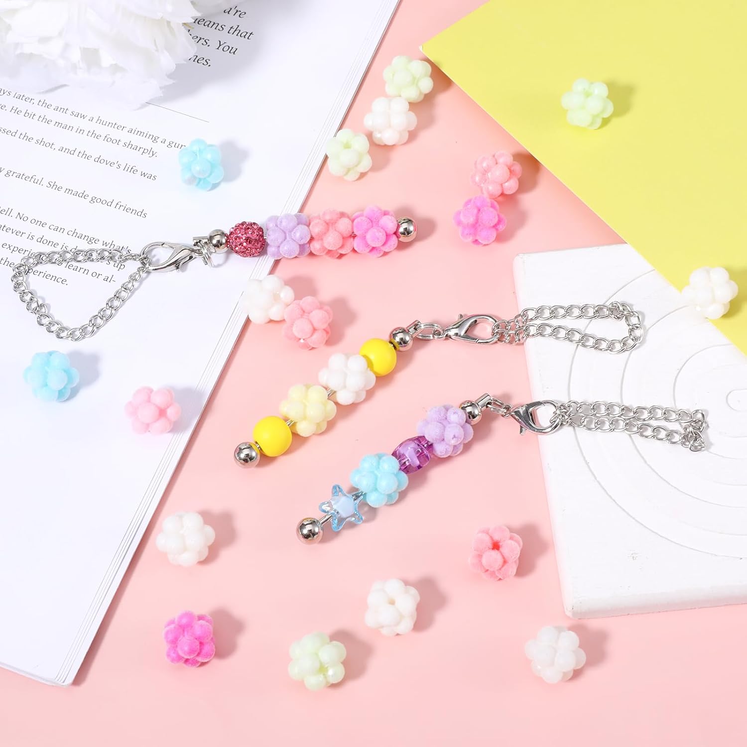 50 Pack Colorful Velvet Bead Pom Pom Beads Soft Fuffy Spacer Bead for Beadable Pens Jewelry Making Beadable Keychains Bracelet Earring Necklace - Image 3