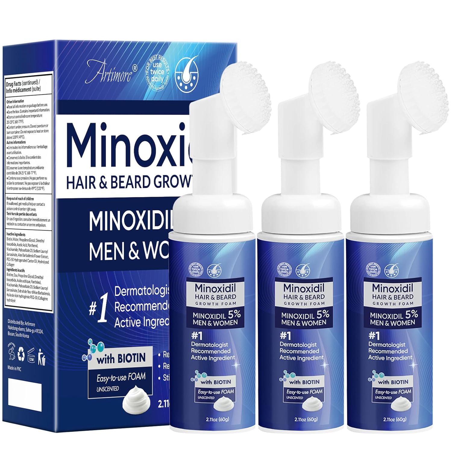 5% Minoxidil Foam for Men & Women, Minoxidil For Women Hair Growth, Extra Strength Hair Regrowth Treatment, Lightweight Non-Drip Formula for Scalp & Beard, 180ml (3 Packs) - Image 9