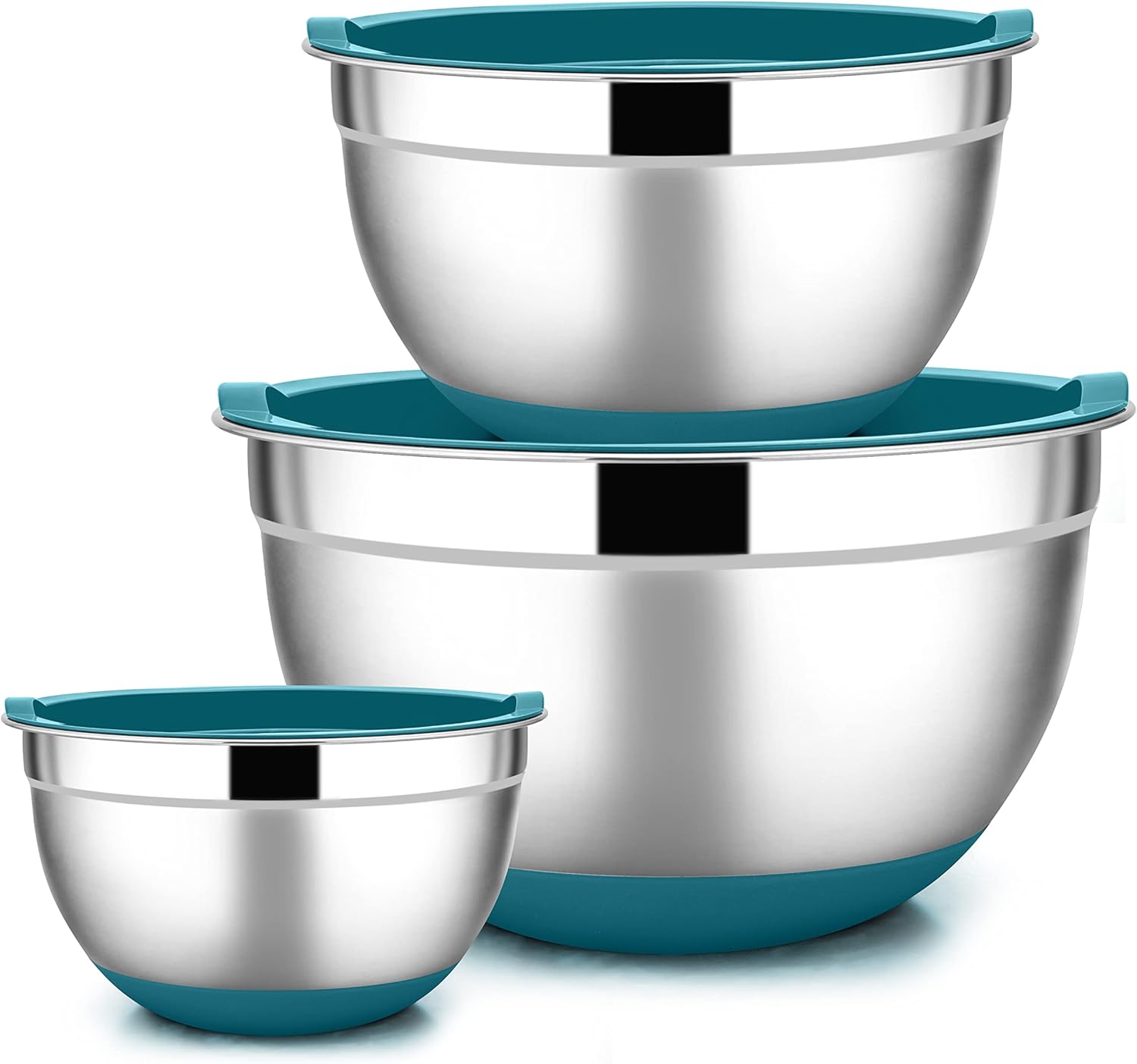 Homikit Edelstahl Rührschüssel Set 3-teilig - 1L, 2,5L, 4,5L Mit Luftdichten Deckeln