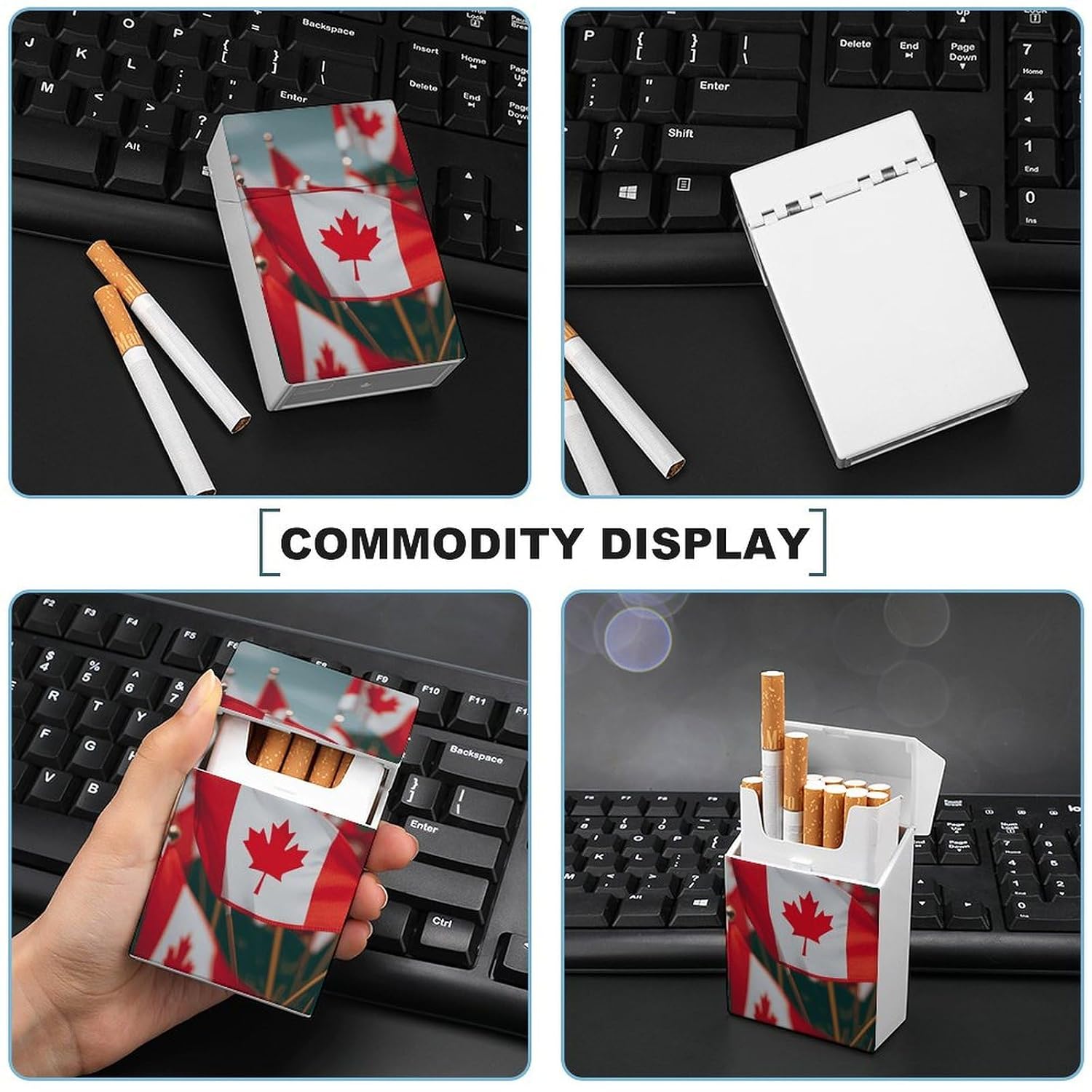 Many Small Canadian Flags Cigarette Case for King Size Retro Holder Case with Exquisite Carved Patterns Box 20 Regular Size Cigarettes