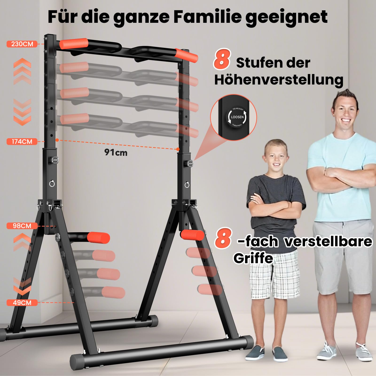 WATBKHE Klimmzugstange Freistehend Power Tower Dip Station Faltbar, Pull Up Bar Verstellbar, Multifunktions Home Gym Trainingsgerät, Krafttraining Fitnessgeräte