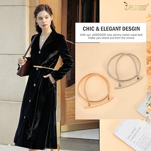 Miniatura 2 de JASGOOD Cinturón de cintura de metal flaco para mujer, cinturón de cintura de cadena de metal elástico para vestido