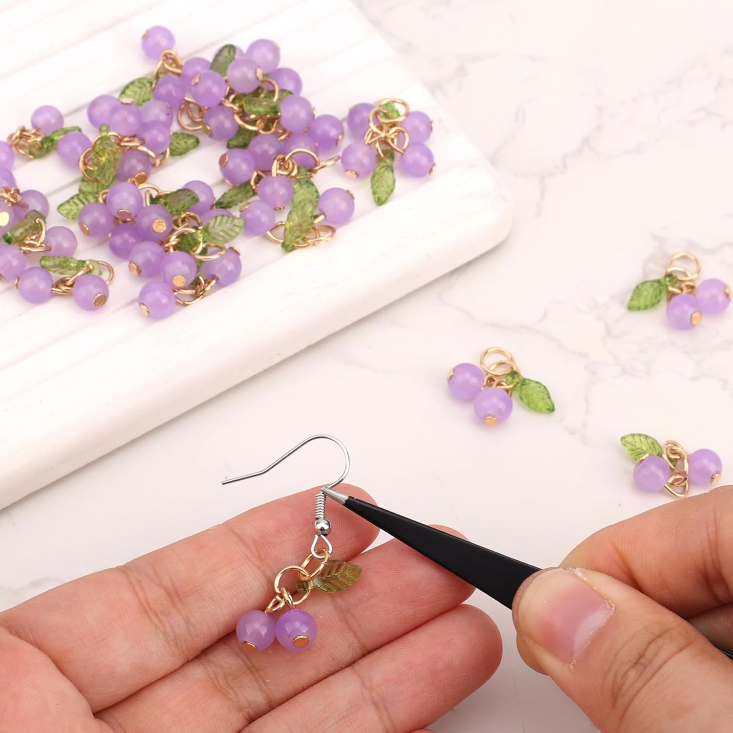 30pcs Light Purple Cherry Charms, Cute Glass Light Purple Fruit Charms for Jewelry Making with Loop DIY Accessories for Bracelet Necklace Earrings - Image 5