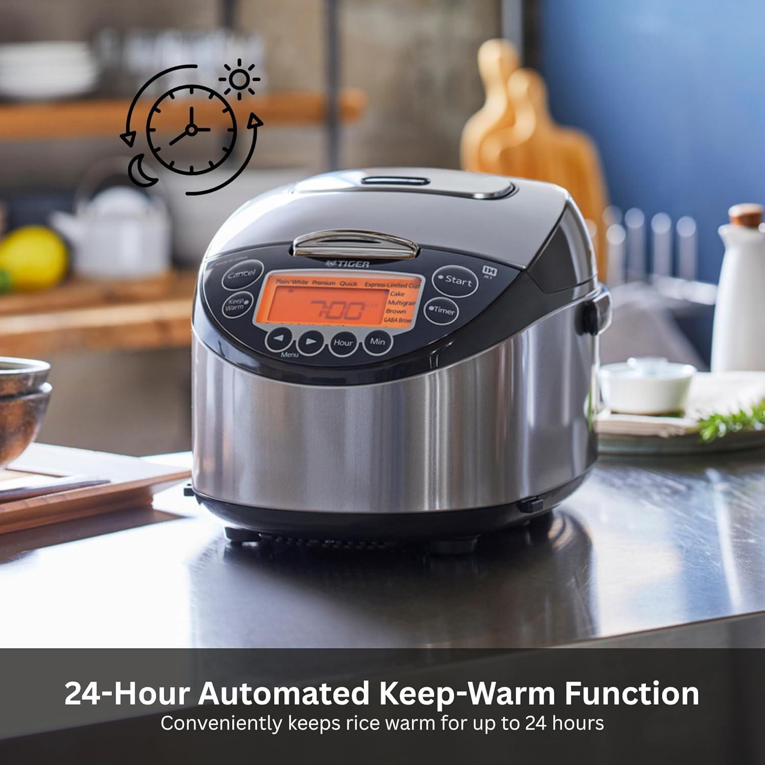Tiger Corporation JKT-D18U 10-Cup Capacity Induction Heating Electric Rice Cooker with 12 Menu Setting, 24-Hour Keep Warm Setting, Spatula and Measuring Cup (Black and Stainless Steel)