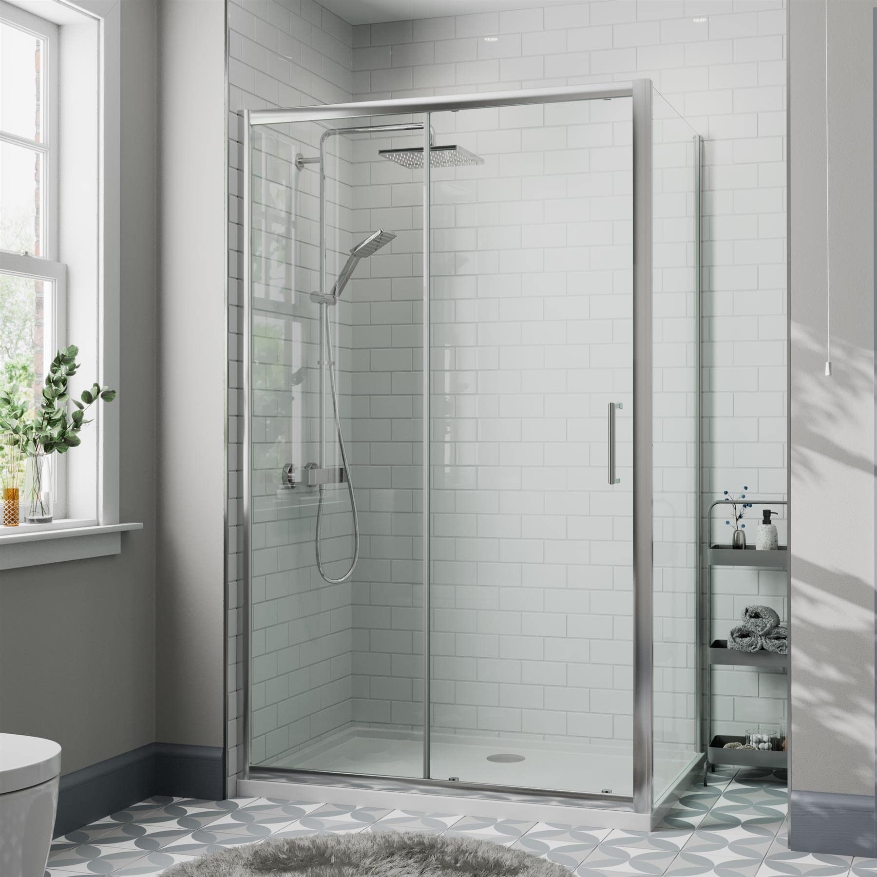 Diamond Chrome Diamond® 1200 X 760Mm Sliding Shower Enclosure Door Screen For Wet Room Cubicle Enclosures, 8Mm Toughened Safety Glass, Framed, Polished