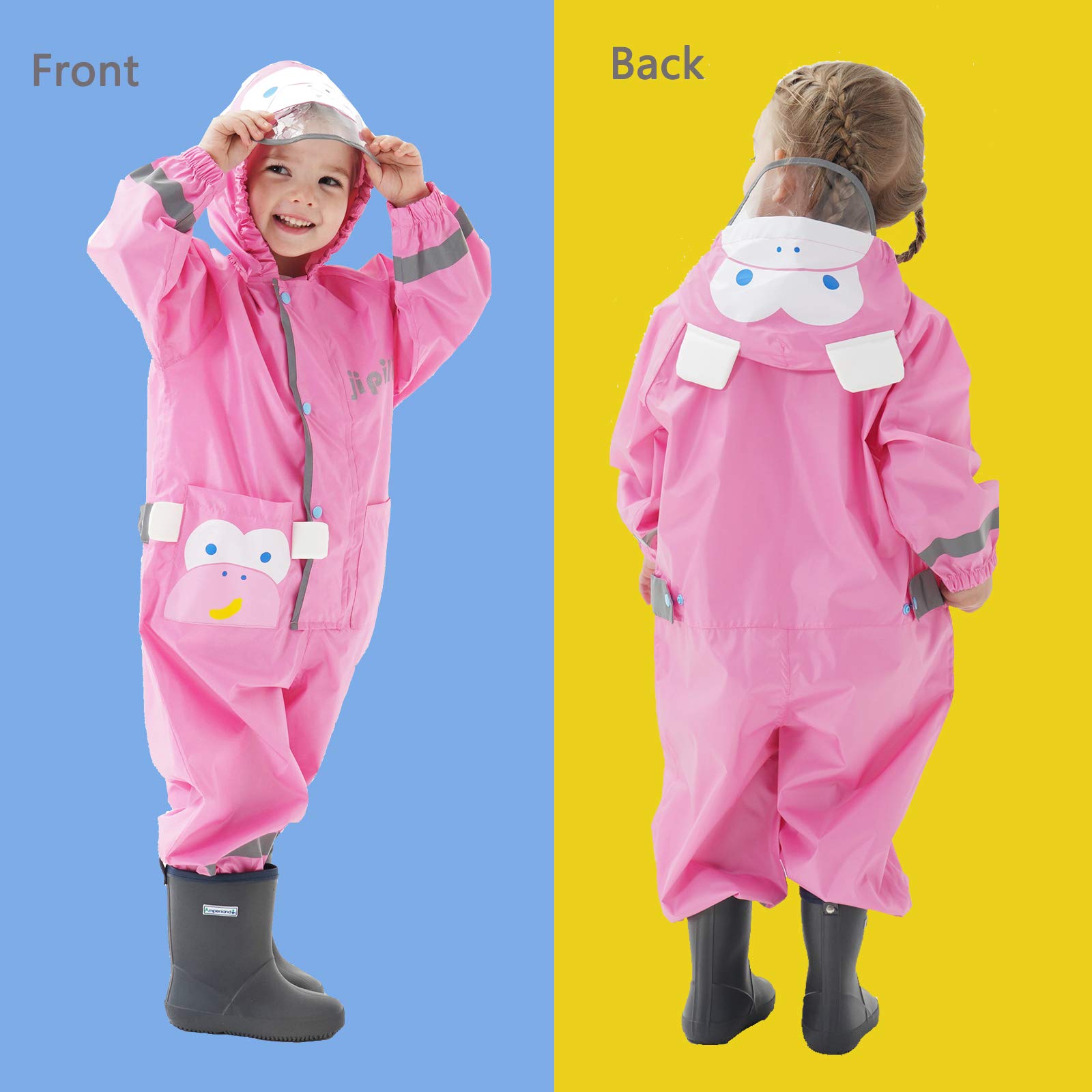 Impermeables para Bebé Niñas Niños Chubasqueros Chaquetas Capa de Lluvia Encapuchado Mono de Bolsillo Patrón Animal Reflectante Abrigos Impermeables Unisex Bebé Infante Niños 1-8 Años