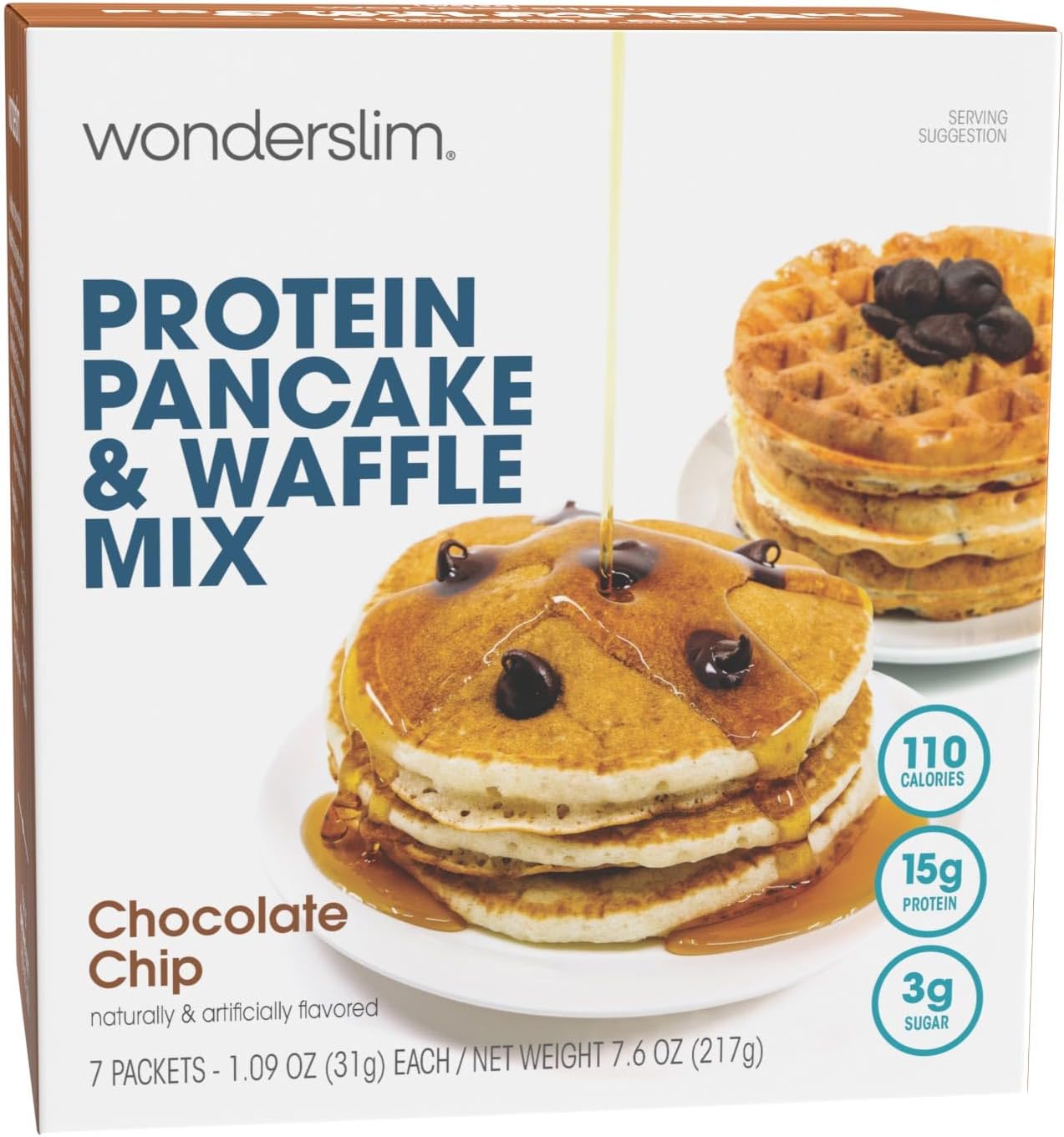 Wonderslim Protein Pancake & Waffle Mix, Chocolate Chip, Low Sugar & Low Calorie (7ct)