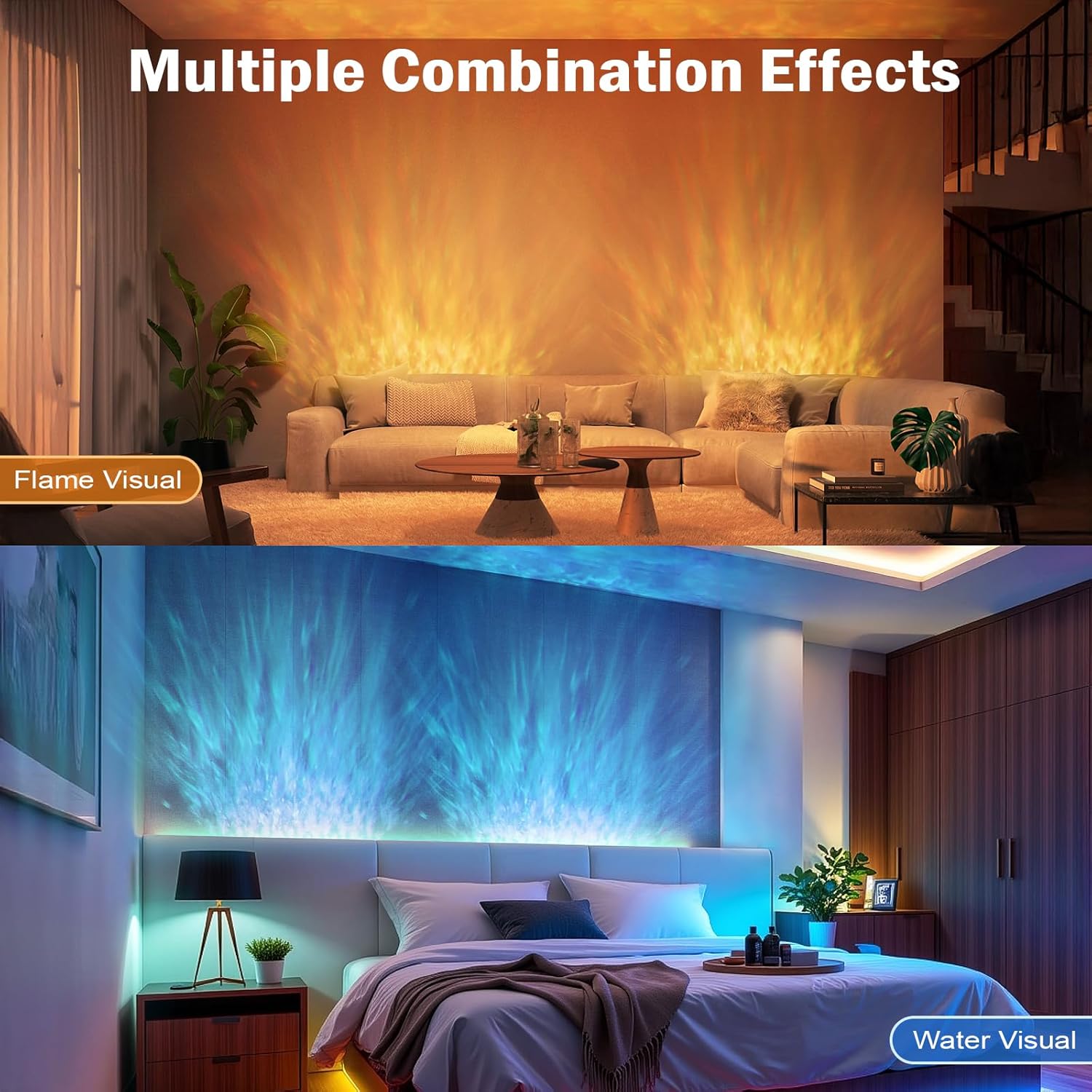 RGBW LED Ocean Wave Projection Light, 28W Enhanced & Completely Silent, Cool Ambient & Romantic Color Changing Lighting for Bedroom, Gaming Room, Home, Bar, Living Room Decor