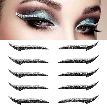 5 Pairs Glitter Eyeliner, Waterproof Reusable Colored Sticker Eyeliner for Dance Party, Silver