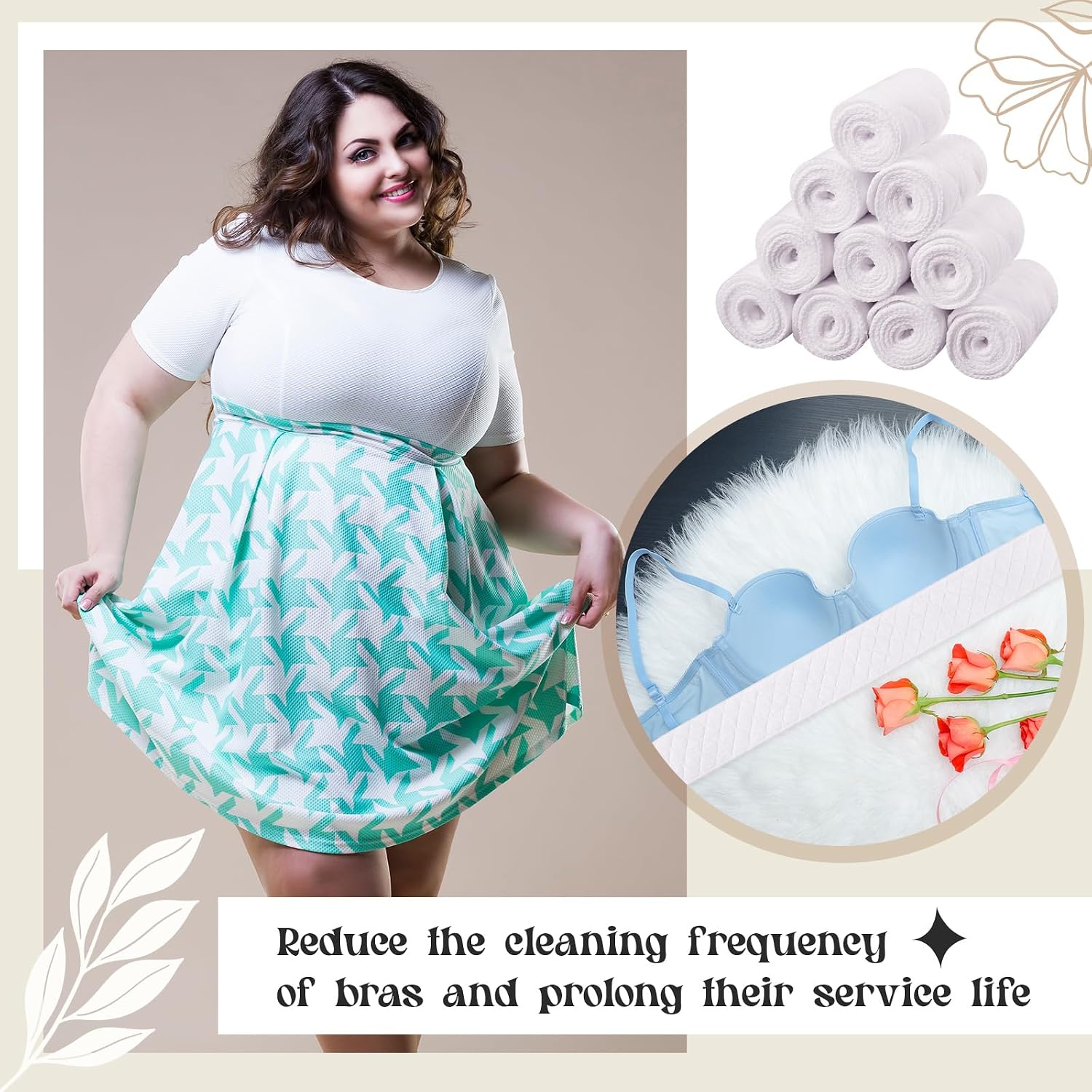 Toulite 10 Pcs Reusable Bra Liners for Sweat, 3 Layer Bra Sweat Pads, Soft Cotton Outer Layer with Polyester Fiber Core