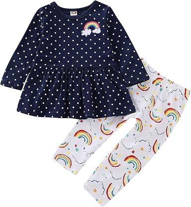 1-5T Girls Long Sleeve Rainbow Dresses 