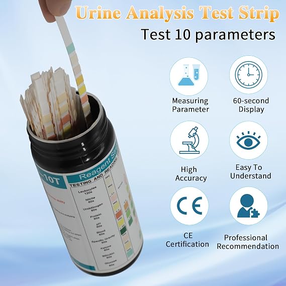 Urine Test Strips 100 Pack 10 Parameter Urinalysis Test Strips UTI Test Strips for Infection Urine Dipstick Test Strips Home Health Monitor for pH Ketone Protein Glucose
